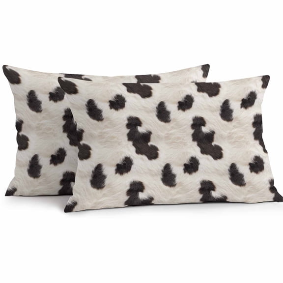 Cow Spots Outdoor Pillow Covers Pack of 2 Fluffy Animal Skin Waterproof Throw Pillow Covers Decorative Cushion Cases for Patio Garden Tent Balcony Couch 20x12 inch