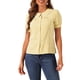 thumbnail image 1 of BLUSA DE MUJER CON COLLAR PETER PAN EN CONTRASTE, MANGAS CORTAS PUFF, CAMISA A CUADROS, TALLA XL, AMARILLO, 1 of 6