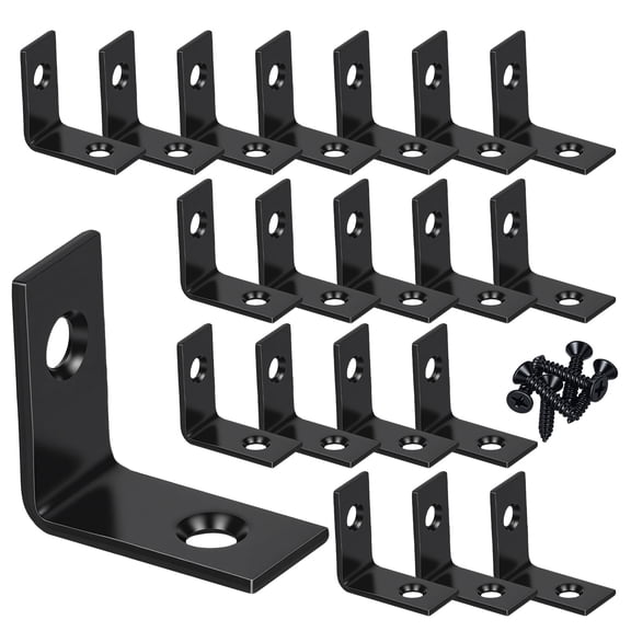 WellMade 1 Inch 90-Degree Corner Brace, 20-Pack - Zinc-Plated Steel Black L Brackets for Wood Furniture, Shelves, Cabinets