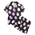 thumbnail image 5 of XZNPDUCQ Girls' Halloween Pajama Sets Pumpkin Bat Print Button Down Short Sleeve Shorts Pjs Satin Soft Sleepwear Halloween Home Short Sleeve T+Shorts Pajama Set (2-3 Years,Purple), 5 of 5