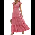 thumbnail image 2 of Vestido de Verano 2025 para Mujer, Cuello en V, Corta, Cintura Alta, Estampado Floral, Volantes Escalonados, Corte A, Maxi Rojo M, 2 of 8