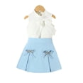thumbnail image 2 of Kids Girls 2 Piece Outfit Set Sleeveless Bow Top Pleated Skirt Blue Casual Spring Summer Party Clothes 4T,Size 7-8 T, 2 of 7