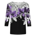 thumbnail image 6 of Women's 3/4 Sleeve Summer Tops Casual Round Neck Tshirts Vintage Floral Print Blouse Three Quarter Length Sleeve Tops Plus Size Clothes for Women, 6 of 6
