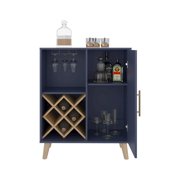 Depot E-Shop Severn Bar Cabinet, 1 Door, 1 Drawer, 4 Shelves, Alby Blue / Natural Oak
