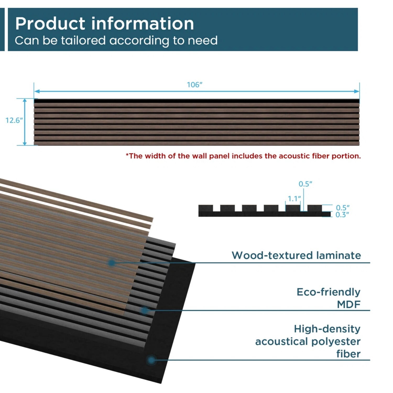 Easy4Home 4Pcs 106"x12.6" Soundproof Wood Slat Panels Acoustic Wall and Ceiling Panels, Dark Walnut