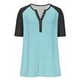 thumbnail image 5 of Hxshgdsn Womens Plus Size Shirts Raglan Short Sleeve Quarter Button V Neck Trendy Pullover Tops（Blue/M）, 5 of 8