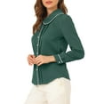 thumbnail image 4 of MODA NOVA Junior's Casual Peter Pan Collar Puff Sleeve Blouse Shirt Dark Green L, 4 of 6
