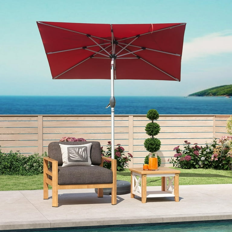 coral coast 8 x 11 ft aluminum rectangle patio umbrella 9x11.5FT Rectangular Patio Umbrella with Push Button Tilt and Crank Lift,8  Sturdy Ribs for Sun Protection,Outdoor Market Umbrella for Garden,Pool,Deck,Beach  and Backyard,Brick red
