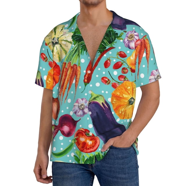 Balery Vegetable Camisa Casual de Manga Corta con Botones para Hombre, Texturizada, Estilo Cubano, para Playa, Verano-4X-Large