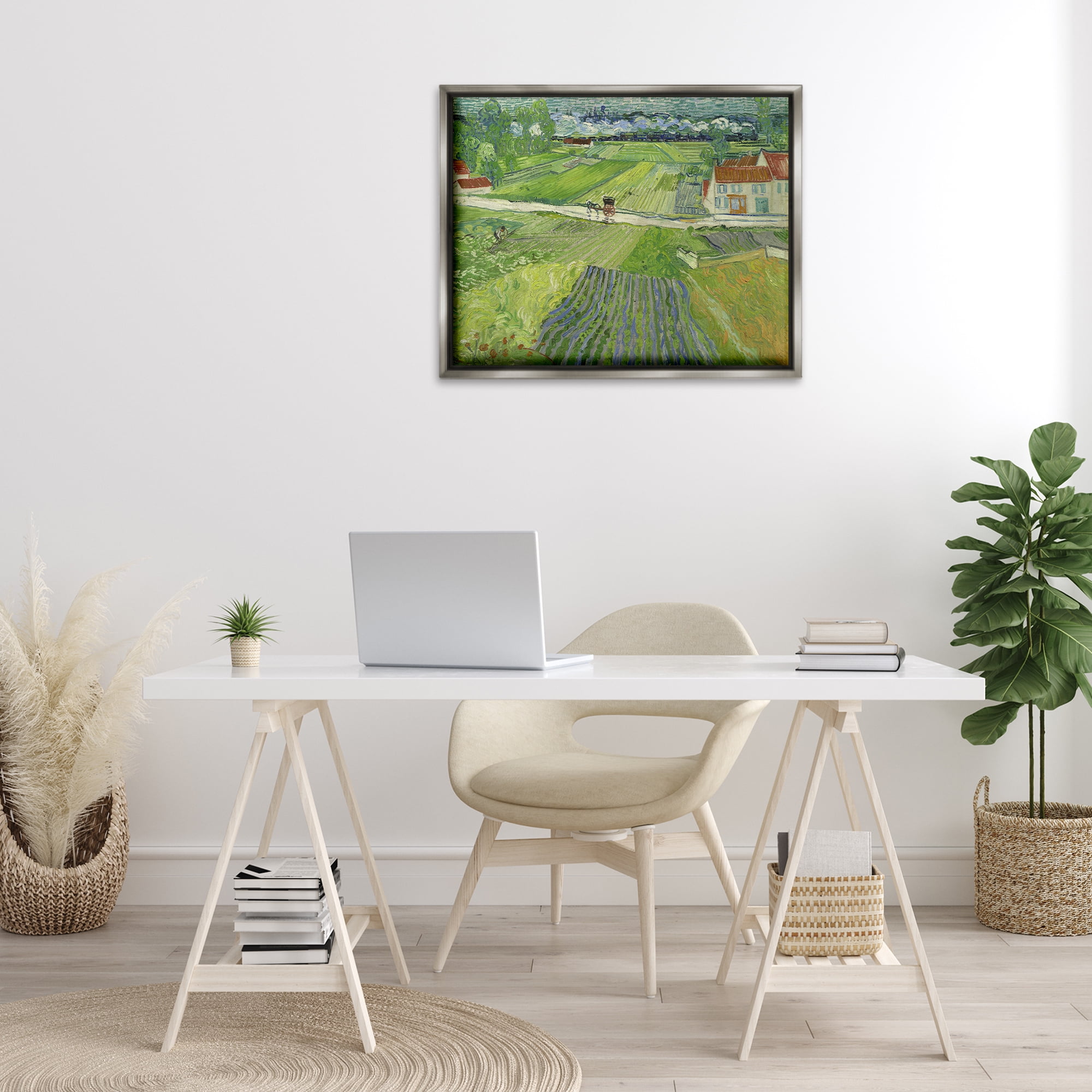 Stupell Industries Van Gogh Carriage & Train Landscape Landscape & Nature Painting Gray Floater Framed Canvas Art Print Wall Art, 31 x 25