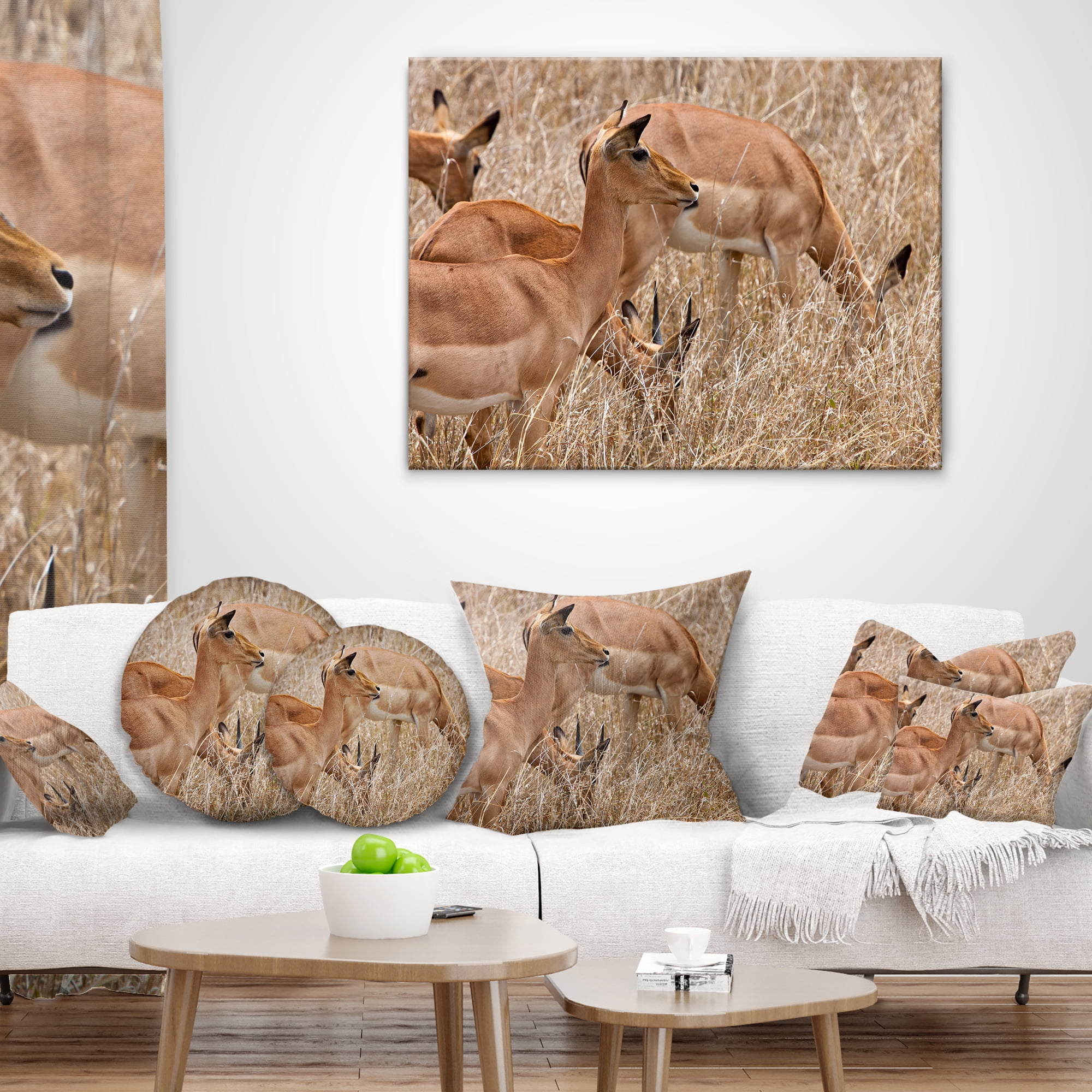 Designart Grants Gazelles Grazing in Grassland - Animal Throw Pillow - 16x16
