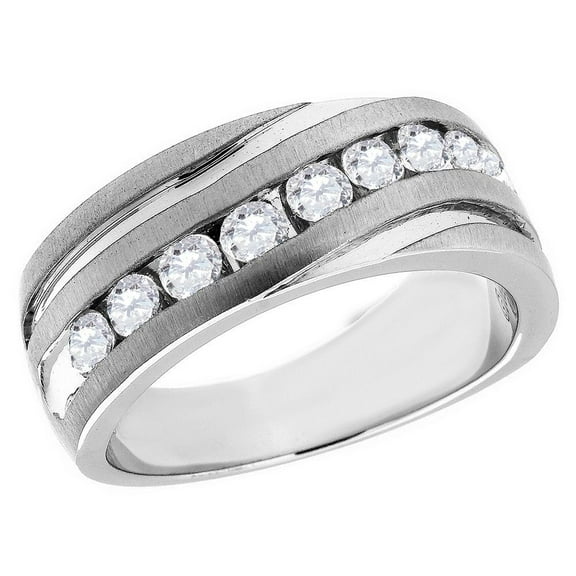 Diamond Wedding Band 10K White Gold Round Cut 1 Ct. Men's Comfort Fit Ring
