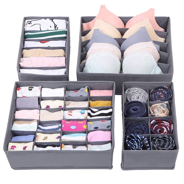Simple Houseware Closet Underwear Organizer Drawer Divider 4 Set + 6 Set Drawer Divider Baskets Bins - black