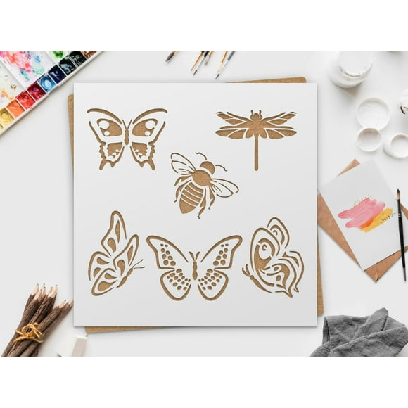 FlutterArt Ensemble de Pochoirs Papillon Fleur Sauvage - Transformez Votre Décoration Intérieure avec des Pochoirs Réutilisables pour Bois, Toile, Papier, Tissu, Murs et Meubles - 10x10 Pouces