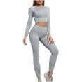 thumbnail image 2 of DailyTrove Women's Long Sleeve Cut-Out Crop Top & Legging Set - Solid Color, Slim Fit, Gym & Casual Street Wear,Gray, 2 of 6