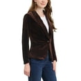 thumbnail image 5 of INSPIRE CHIC Women's Velvet Blazer Solid Color Shawl Collar One Button Wear-to-Work Suit Jacket XS Deep Brown, 5 of 8