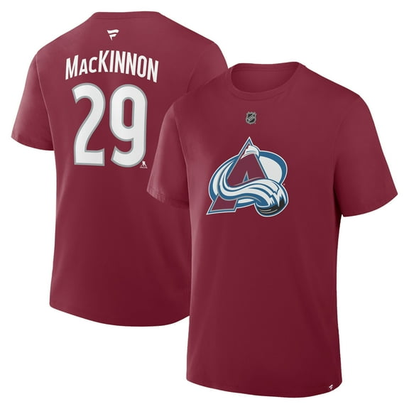Men's Fanatics Nathan MacKinnon Burgundy Colorado Avalanche Authentic Stack Name & Number T-Shirt