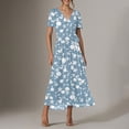 thumbnail image 2 of Icvfdpl Robes d'Été pour Femmes, Col en V Manches Courtes Usage Quotidien Vacances Basique Printemps Mode Polyvalente Robe de Plage pour Femmes, TG, 2 of 7