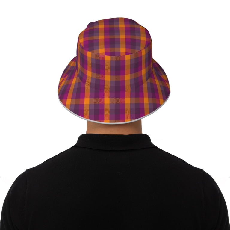 Bingfone Orange and Purple Plaid Bucket Hat for Men Women  display picture 1
