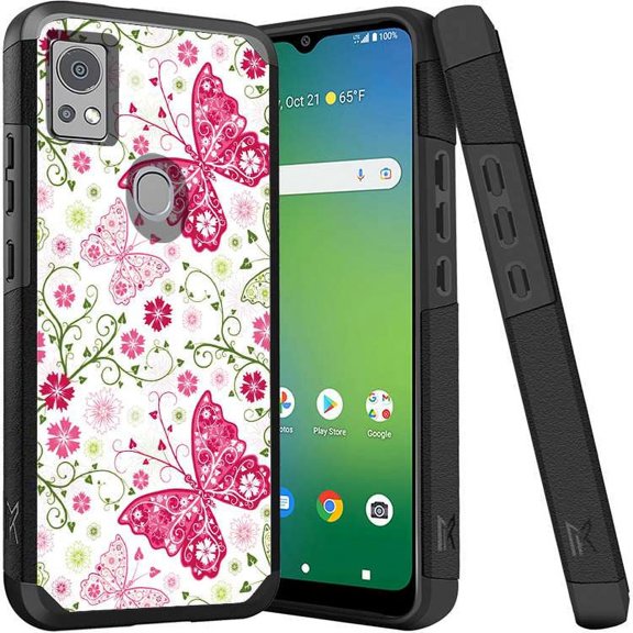 ANJ  Shockproof Dual Layer Slim Hard Case   Tempered Glass Cover Compatible with Icon 5, AT&T Motivate 4 - Lacy Butterfly
