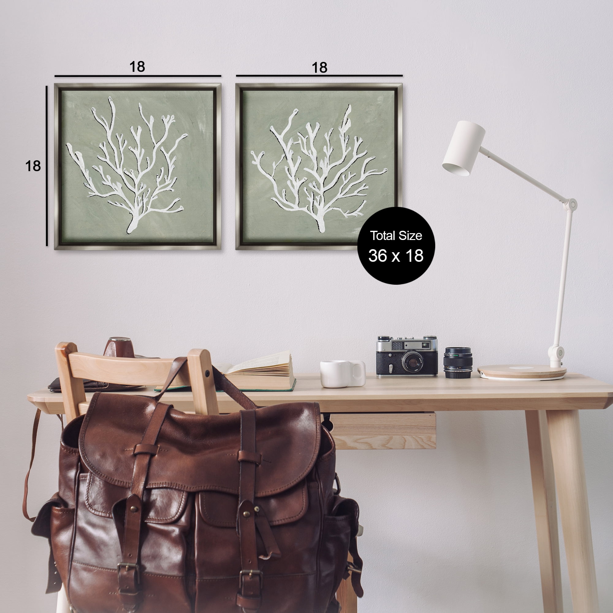 Stupell Industries White Coral Sketch Nautical & Beach Painting Gray Floater Framed Canvas Art Print Wall Art, 18 x 18, Set of 2
