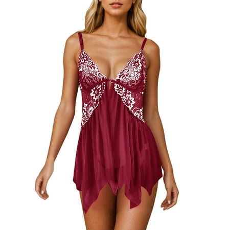 Women s Nightgowns & Sleepshirts Womens Babydoll Dress Wine Lingerie Set For Women Lace Dress For Women Women s Exotic Lingerie