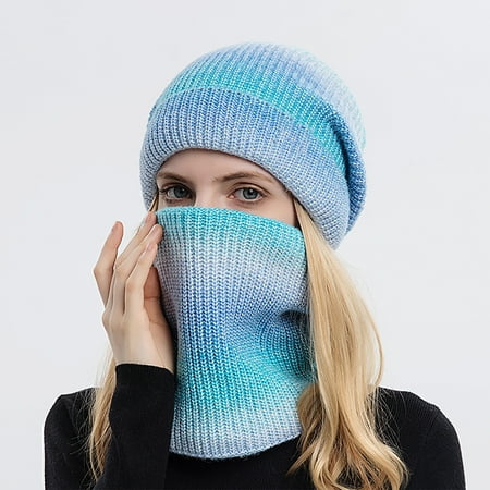 

Tejiojio Fall Clearance Autumn Winter Gradient Color Woolen Hat Thickened Warm Ear Protection Cold-proof Knitted Hat Bib Set