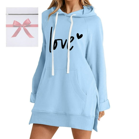The Warmy Oversized Hoodie Dress For Women Casual Drawstring Long Sweatshirt With Pocket Fashion Split Hem Long Sleeve Fancy plus Size Dresses plus Size Embroide Dress Dresses for Women with Sleeves
