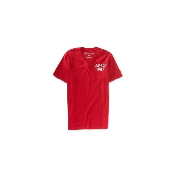 Camiseta básica con cuello en V Aeropostale 1987 color rojo XS