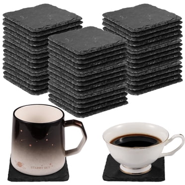 72 Pcs sous-Verres Ardoise, sous-Verres Pierre Noire 3.9 Pouces, sous-Verres Antidérapants Gravés, sous-Verres Carrés pour Maison, Bar, Table Basse