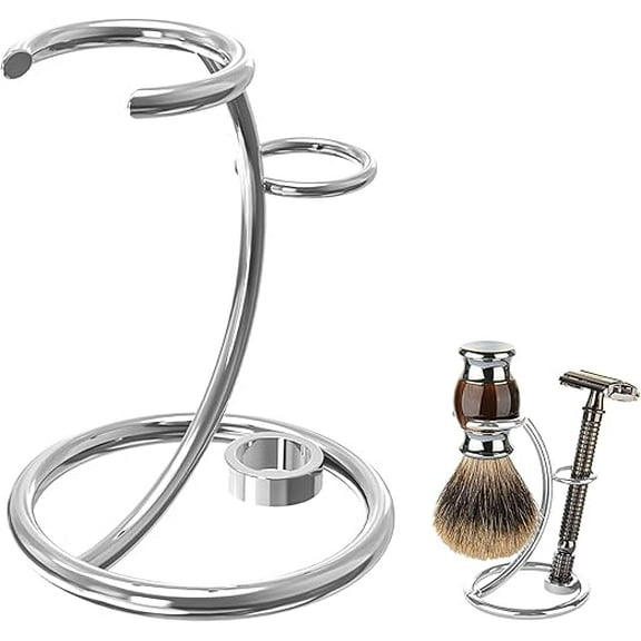 Shaver Kit Storage Stand, Stainless Steel Holder for Safety Razor and Shaving Brush Hold, Shaving Kit Stand Fit to Shower Room, Bathroom, Compatible with Manual Razor (Silver)