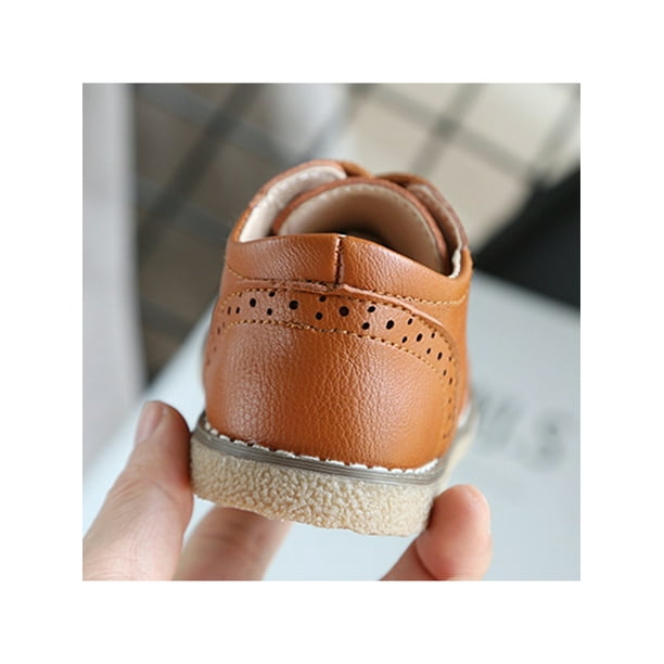 Woobling Boys Girls Dress Shoes Comfort Oxfords Lace Up Brogues Non Slip Flats Party Casual Wingtip Brown 6C