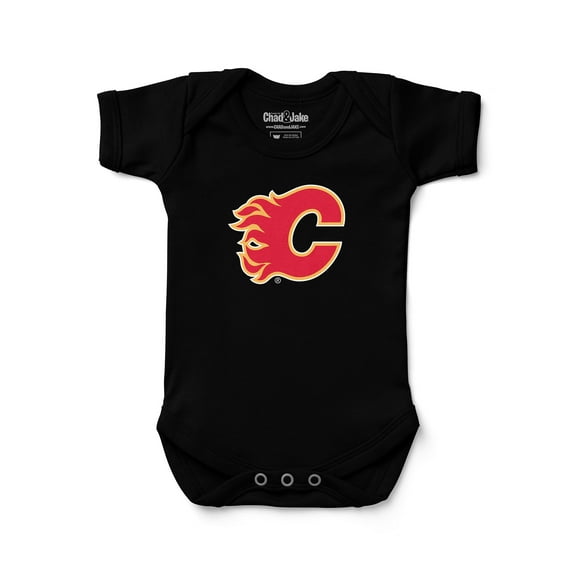 Newborn & Infant Chad & Jake Black Calgary Flames Primary Logo Bodysuit