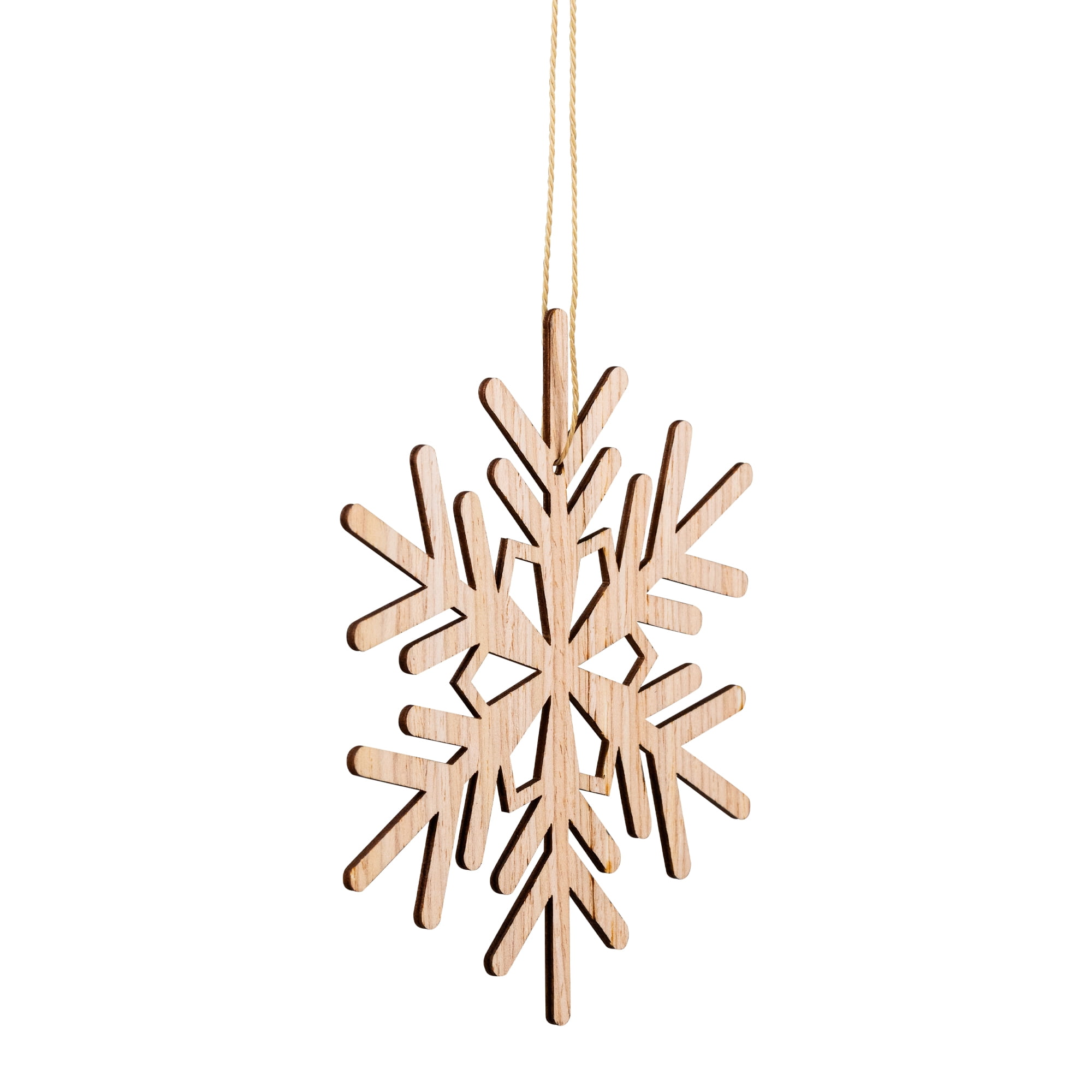 Snowflake Cut-Out Natural Wood Christmas Ornaments - 4.75" - Set of 6