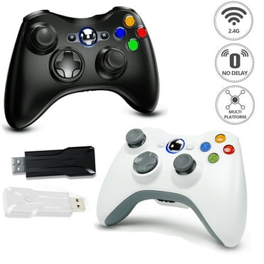 2Packs 2.4G Wireless Controller for Xbox 360 Wireless Remote Controller Gamepad with Non-Slip Joystick Thumb Grips & Double Shock Live Play for Xbox 360/360 Slim, PC Windows 7, 8, 10 (White Black)