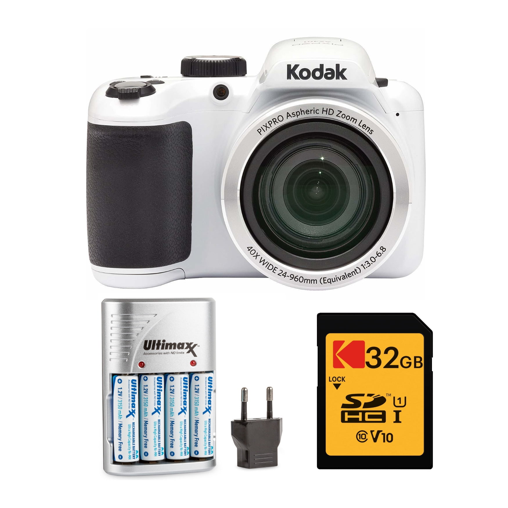 Kodak PIXPRO AZ401 Astro Zoom Digital Camera (White) Bundle with
