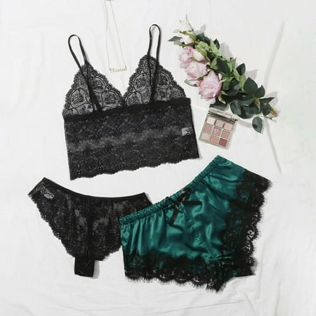 Levmjia Pajamas for Women Set Clearance Summer Plus Size New Sexy Lace Lingerie Silk Underwear Sleepwear Underwear Pajamas Satin