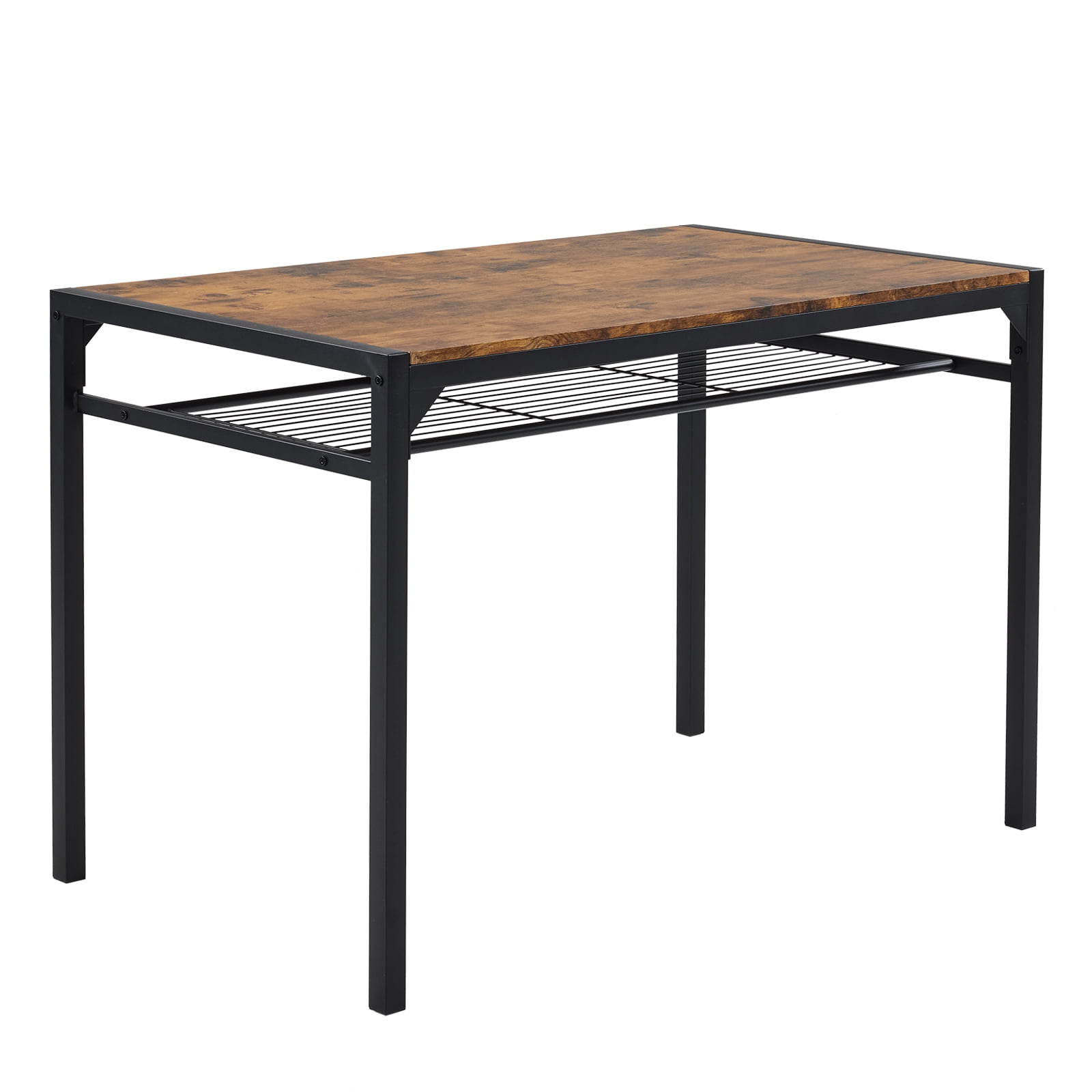 Space-Saving 4-Piece Dining Table Set, MDF Metal Frame Table with 2 Chairs and Bench, Storage Shelves Dining Set for Small Apartment Kitchen