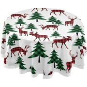 SKYSONIC 60" Christmas Deers Round Table Cloth, Spill Proof Wrinkle-Free Oil-Proof Waterproof Microfiber Tablecloth for Kitchen Dinning Room Party Home Picnic, Diameter Table Cover