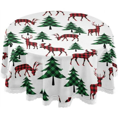 SKYSONIC 60" Christmas Deers Round Table Cloth, Spill Proof Wrinkle-Free Oil-Proof Waterproof Microfiber Tablecloth for Kitchen Dinning Room Party Home Picnic, Diameter Table Cover