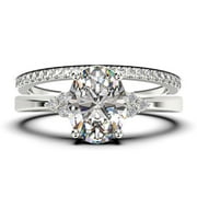 JEENJEWELS Dazzling Minimalist 2.00 Carat Oval Cut Diamond Moissanite Engagement Ring, Wedding Ring, One Matching Band in Silver With 18k White Gold Plating Gift For Loveria, Promise Ring