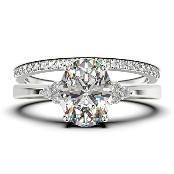 Dazzling Minimalist 2.00 Carat Oval Cut Diamond Moissanite Engagement Ring, Wedding Ring, One Matching Band in Silver With 18k White Gold Plating Gift For Loveria, Promise Ring