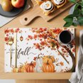 thumbnail image 2 of Happy Fall Placemats Set of 2, Maple Tree Orange Pumpkins Thanksgiving Washable Wipeable Table Mats for Dining Tables, Indoor Outdoor Kitchen Place Mats for Holiday Party Table Decor, 2 of 9