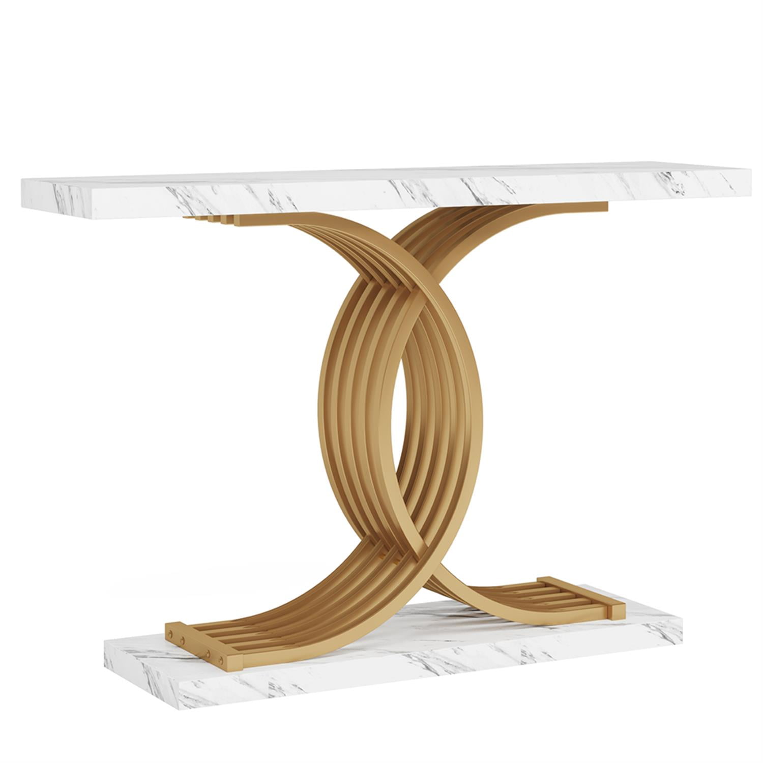 Demi Bonn 39" Console Table, Narrow Faux Marble Entryway Hallway Sofa Table for Hallway, Entrance, Living Room, Bedroom, White