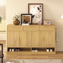 59" Sideboard Cabinet, Buffet Storage Cabinet with Adjustable Shelves and Hooks, Wood Console Table with Drawers, Doors and Open Compartments, for Living Room, Dining Room