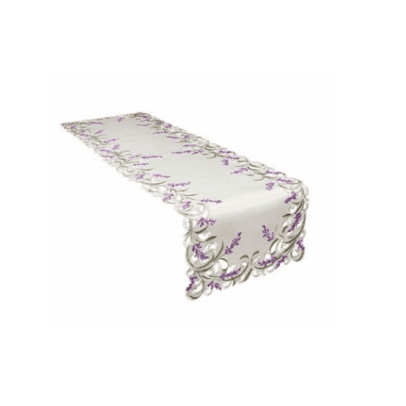 Xia Home Fashions Lavender Lace Embroidered Cutwork Table Runner, 15" X 70" - Beige