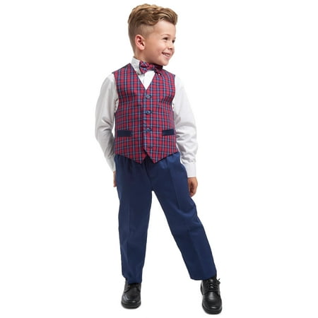 Nautica Little Boys Regular Fit 4 Pc Blue Tartan Vest Set Blue Size 5