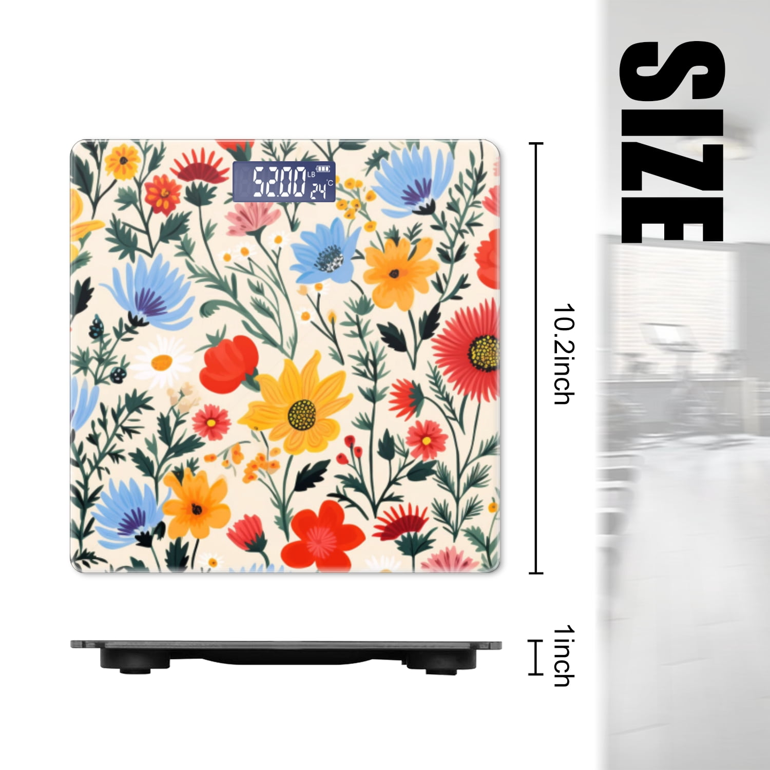 High Precision Body Weight Scale Smart Bathroom Scales with Large LCD Display(400lbs),Decorative for Bedroom-Flowers And Leaves In Bright Colors