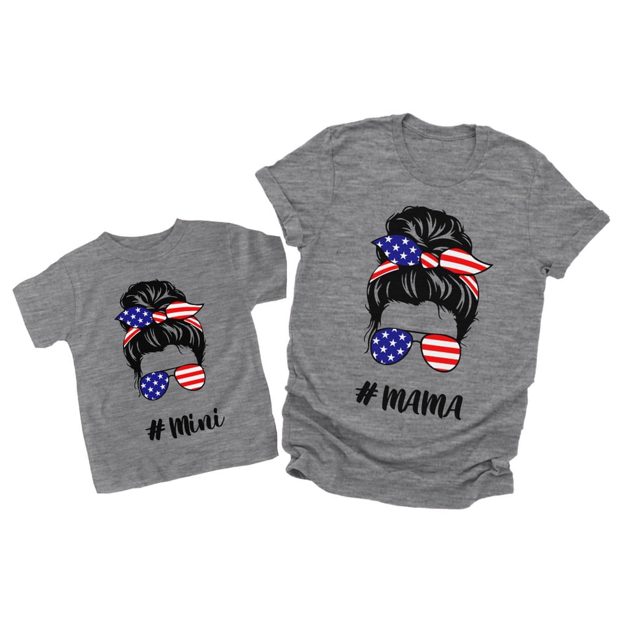 Mothers Day Gift Matching Shirts Mother and Daughter Mommy and Me T Shirts US Flag Mama Gray Medium