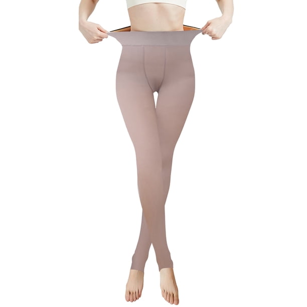 Gibobby Mallas Afelpadas Color Leggings informales para mujer, calcetines transparentes de terciopelo engrosados para caminar (Café, 90G)